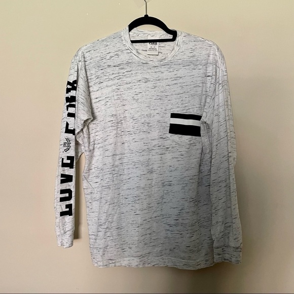 PINK Victoria's Secret Tops - Victoria’s Secret PINK Grey and White Space Dye Long Sleeve